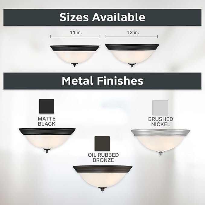 Designers Fountain Flush Mount Ceiling Light, 11 Inch Frosted Glass Lighting Fixture for Kitchen, Bedroom, Bathroom, and Hallway, LED Bulbs Not Included, Matte Black