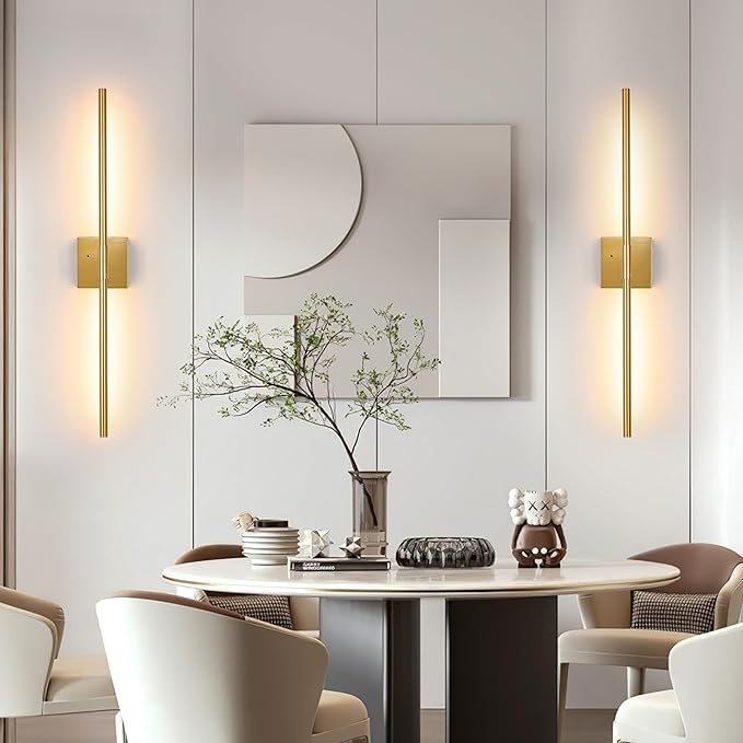 10000mAh Gold Battery Operated Wall Sconces Set of 2, 3 Color Dimmable Rechargeable Wall Light with Remote, 24 Inch Wireless Sconce Wall Lighting with Timer Function for Living Room, Bedroom, TV