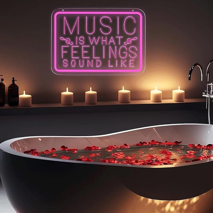 Music is What Feelings Sound Like Neon Signs for Man Cave Decor,Led Neon Light for Live Room, Game Room, Broadcasting Room, Studio, Bedroom Wall Art,Music Lover Gifts