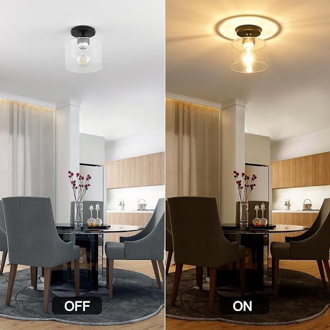 Semi Flush Mount Ceiling Light, Modern Kitchen Lighting Fixtures Ceiling, Rustic Ceiling Light Fixtures, Ceiling Lights with Glass Shade for Hallway Foyer Entryway Bedroom