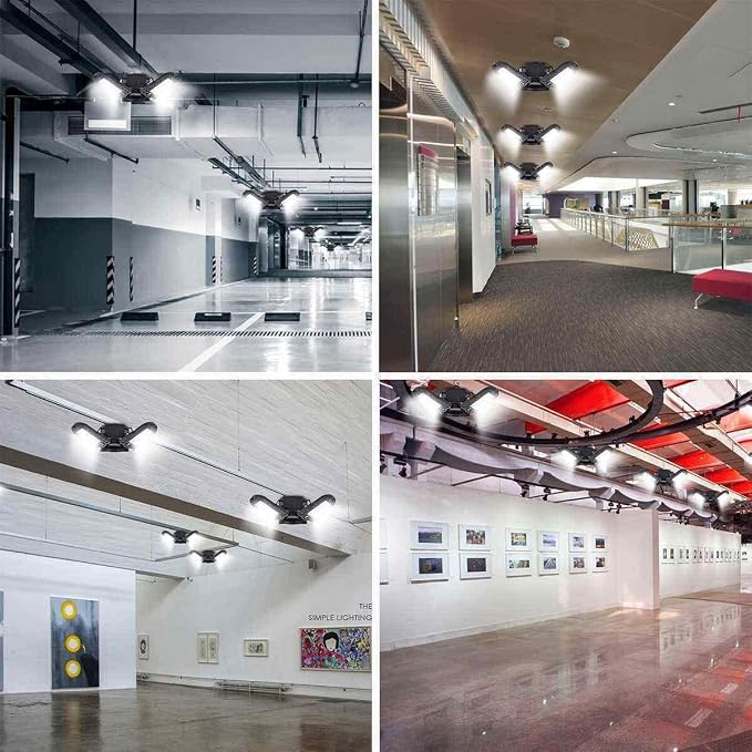 LED Garage Lights 4 Pack - 6000 Lumen 6500K Daylight 60W, Three Leaf Led Garage Ceiling Lights