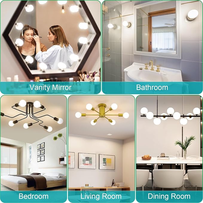 20 Pack LED Vanity Barthroom Light Bulbs 60W Equivalent 4000K Natural White | G25 LED Light Bulbs, E26 Base, CRI85+ Eye-Friendly, Type G Round Light Bulb Over Mirror, 120V, 5W, 500LM, Non-Dimmable