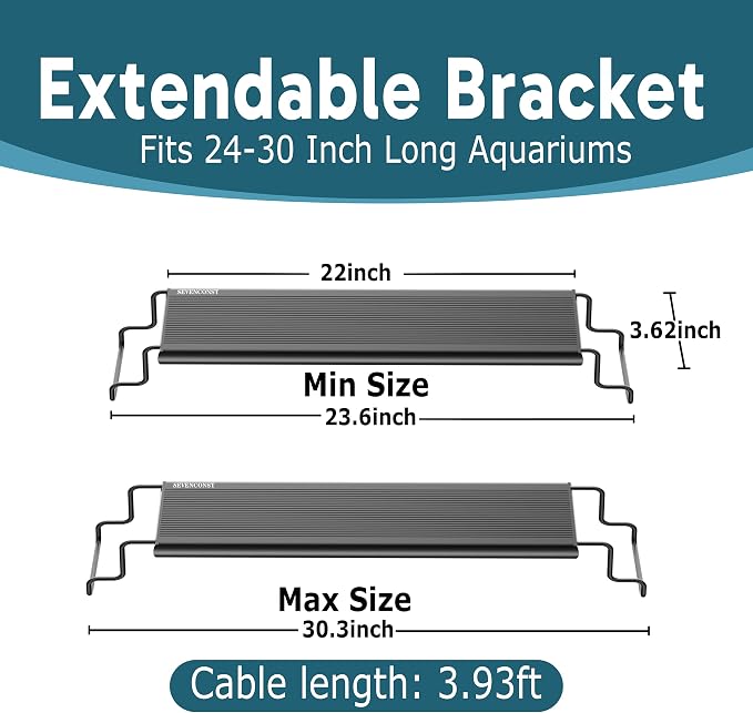 24/7 LED Aquarium Light with Remote for 24-30 Inch Plant & Fish Tank IP68, 12-Color & Gradient & Full Spectrum Light with Timer, Auto On/Off, Brightness, Extendable Brackets for Freshwater