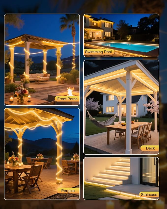 Aclorol 120V LED Strip Light 20FT Outdoor Rope Lights Waterproof Warm White | Plug and Play with 3FT Power Cord, Self-Adhesive, 120LEDs/m, CRI90+, Flexible and Cuttable for Bedroom Cabinet Hallway Patio