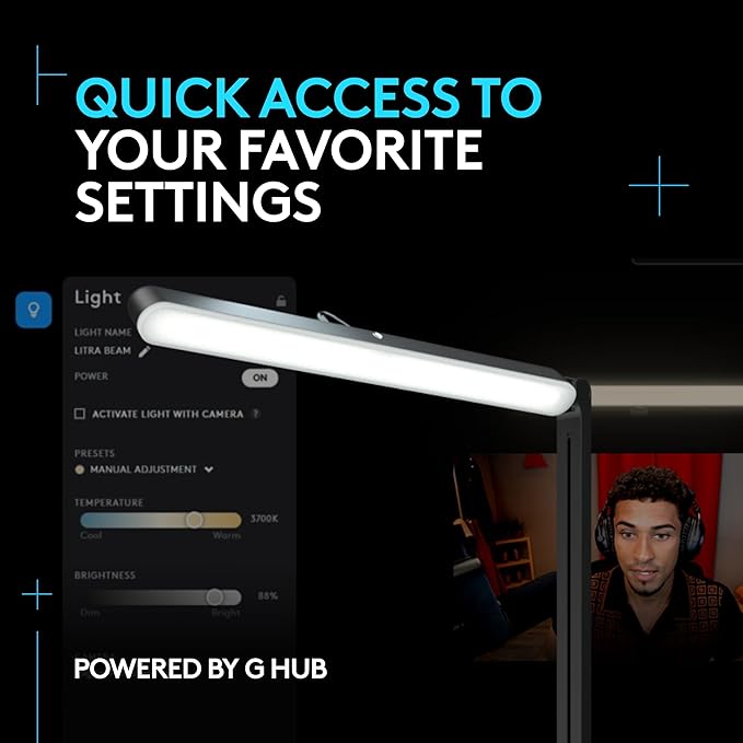 Logitech G Litra Beam Premium LED Gaming Key Light with TrueSoft, Adjustable Desktop Mount, Brightness/Color Temp Settings, Desktop App Control for PC/Mac - Graphite