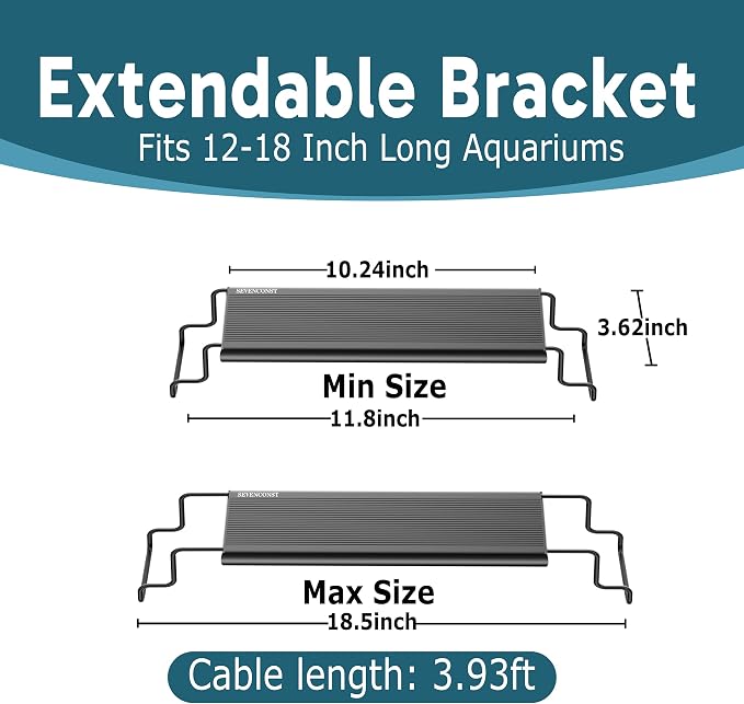 24/7 LED Aquarium Light with Remote for 12-18 Inch Plant & Fish Tank IP68, 12-Color & Gradient & Full Spectrum Light with Timer, Auto On/Off, Brightness, Extendable Brackets for Freshwater