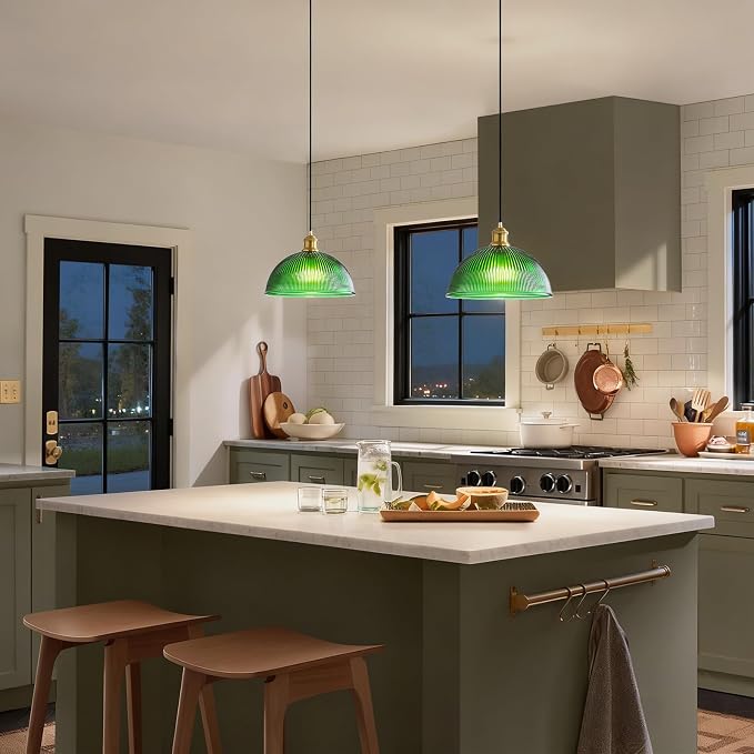 XZHGCEE Vintage Pendant Light Fixtures: Glass Pendant Lights Kitchen Island, Modern Green Chandelier Pendant Light Fixture for Bedroom Dining Room
