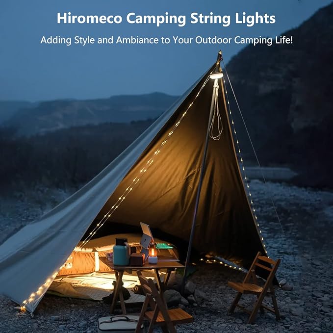 Camping Lights String: Outdoor String Lights with 5 Lighting Modes - Quick 30s Recovery Durable and Waterproof - USB Charging Portable Camping Lights for Camping/Yard/and Hiking - 2PACK