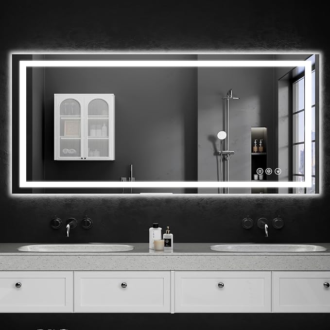 55"x30" LED Bathroom Mirror with Lights, Dimmable,Anti-Fog,Bathroom Vanity Mirror for Wall, Backlit + Front Lit, Memory Function, Shatter-Proof,Tempered Glass