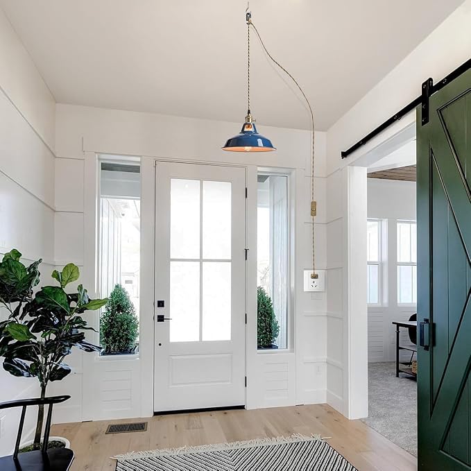YUBOLE Farmhouse Plug-in Pendant Light-Dark Blue Barn Hanging Light | Adjutable Hanging Cord with On-Off Switch Swag Lamp Renter Fridenly for Kitchen Bar Cafe Bedroom Loft