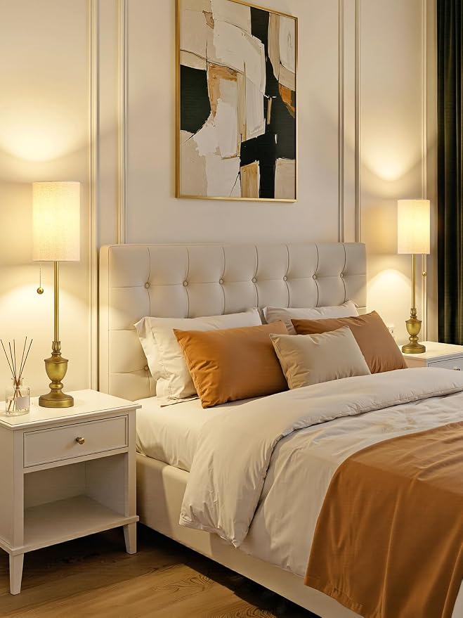 EJIAXIN Buffet Table Lamps Set of 2-28" Tall Skinny Brass Finish Resin Table Lamp for Living Room - Farmhouse Candlestick Lamp with Pull Chain for Console Table,Dining Room,Entryway,Hallway,Bedside