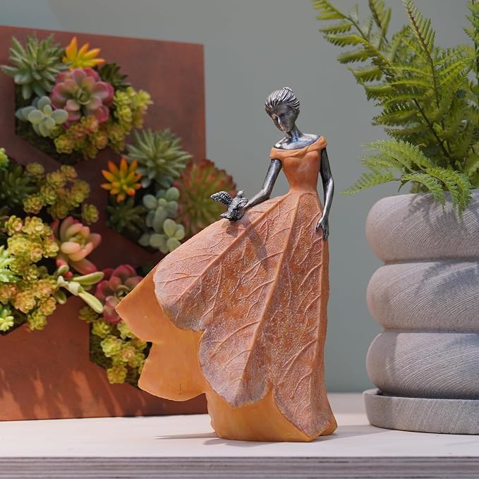 Guichifun Fairy Statue Orange Leaf Angel Girls Fall Decor | Resin, Outside or Inside, Rustic Garden Outdoor Yard, Gift 8.5 x 5.25 x 12 Inch