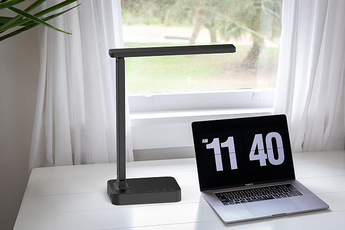 Drevet LED Desk lamp with USB C Charging Port, Table Light with 3 USB Charger and 2 AC Power Outlet, 3 Color Model, 3 Level Brightness, Touch Control, Memory Function, Eye-Caring Office Foldable Lamp