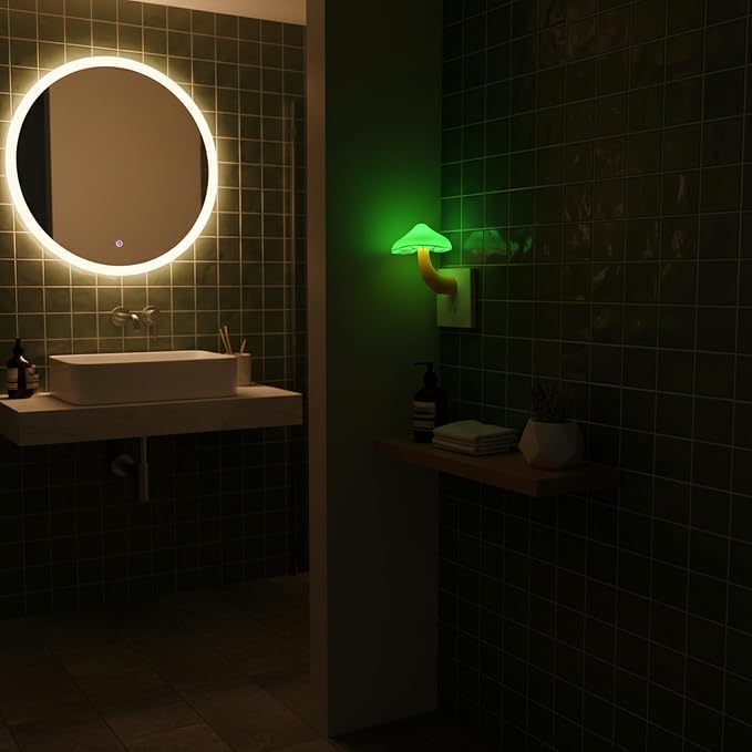 LED Mushroom Night Light Plug in Lamp, Light Sensor Night Lights Plug into Wall, Dusk to Dawn Sensor Night Light for Adults Kids Room Bedroom Bathroom Hallway Kitchen (3, Green)