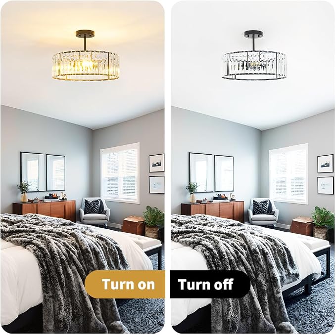 Modern Crystal Ceiling Light Fixture, Semi Flush Mount Ceiling Light, Matte Black Hallway Lighting Fixtures Chandelier, Crystal Chandelier for Kitchen Bedroom Dining Room Closet, 5-Light, 16 Inch
