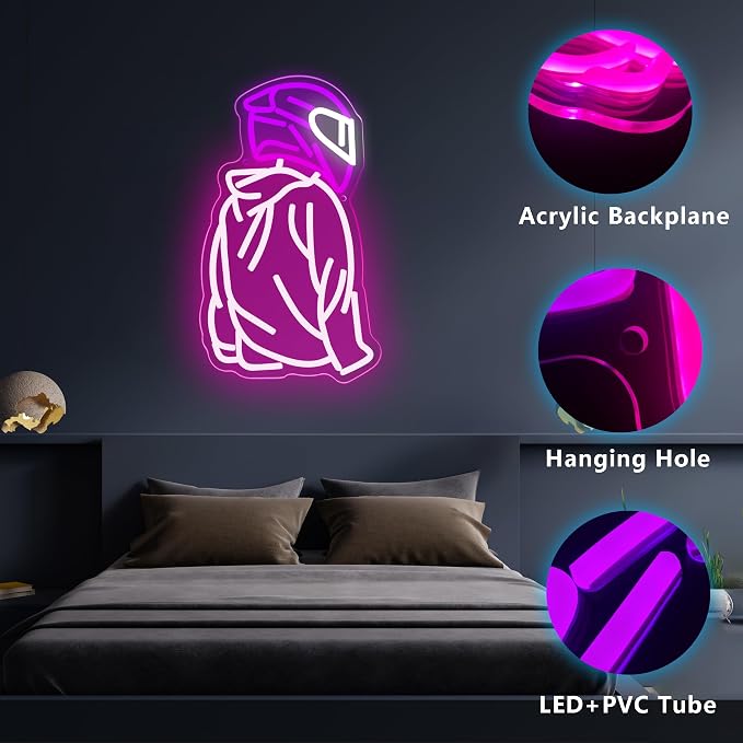 Motorcyclist Neon Signs for Wall Decor,Dimmable Cool Motorcycle Helmet Neon Sign,Usb Powered Business Garage Neon Light for Man Cave Auto Repair Shop Birthday Gifts(8.6 * 14.9in)