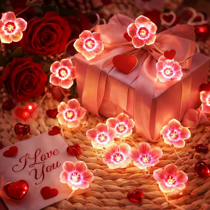 Mudder 2 Pack 13 FT 40 LEDs Cherry Blossom Flower String Lights | Pink Fairy Lights USB and Battery Operated Decorative String Light for Bedroom Indoor Outdoor Christmas Valentines Decor
