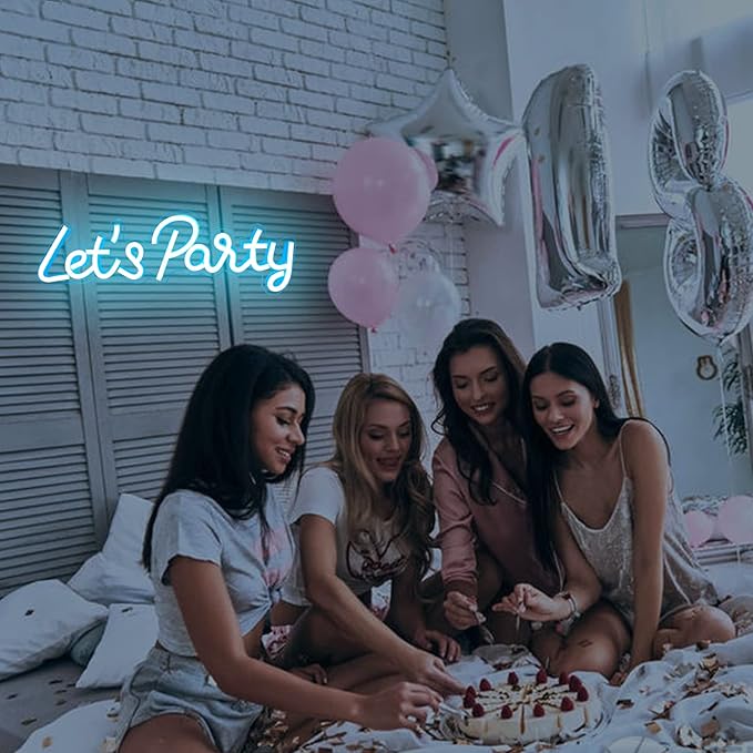 Let's Party Neon Sign, LED Neon Lights for Bedroom Wall Decor, Art Decorative Lights for Bachelorette Party, Engagement Party, Birthday Party,Wedding Party, Living Room, Gamer Room Decor Aesthetic (New Blue)