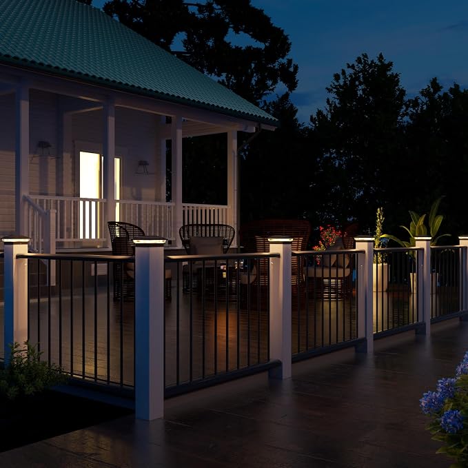 VOLISUN Black Solar Post Cap Lights, Warm White Fence Lights 4 Pack | Solar powered waterproof lamps fit 4x4/6x6 wooden & 4x4/5x5 vinyl posts for garden, patio, porch and backyard use