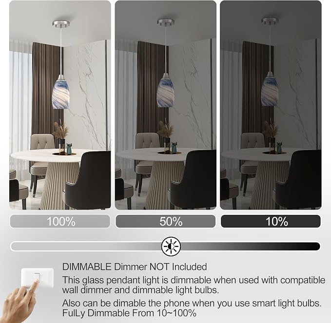 Viinew Mini Glass Pendant Light,Blue Marble Glass Pendant Light 3-Pack | Dark Blue Marble Art Glass Hanging Light,4.72" Handblown Oval Shade Adjustable Cord Ceiling Light for Kitchen