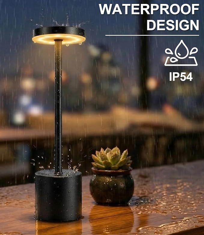 Cordless Table Lamp Set of 2, Rechargeable 5000mAh Battery Operated Outdoor Table Lamps, Portable LED Desk Lamp, 3 Color Dimmable Table Light for Restaurant, Patio, Bedroom, Bedside Night Lamp(Black)