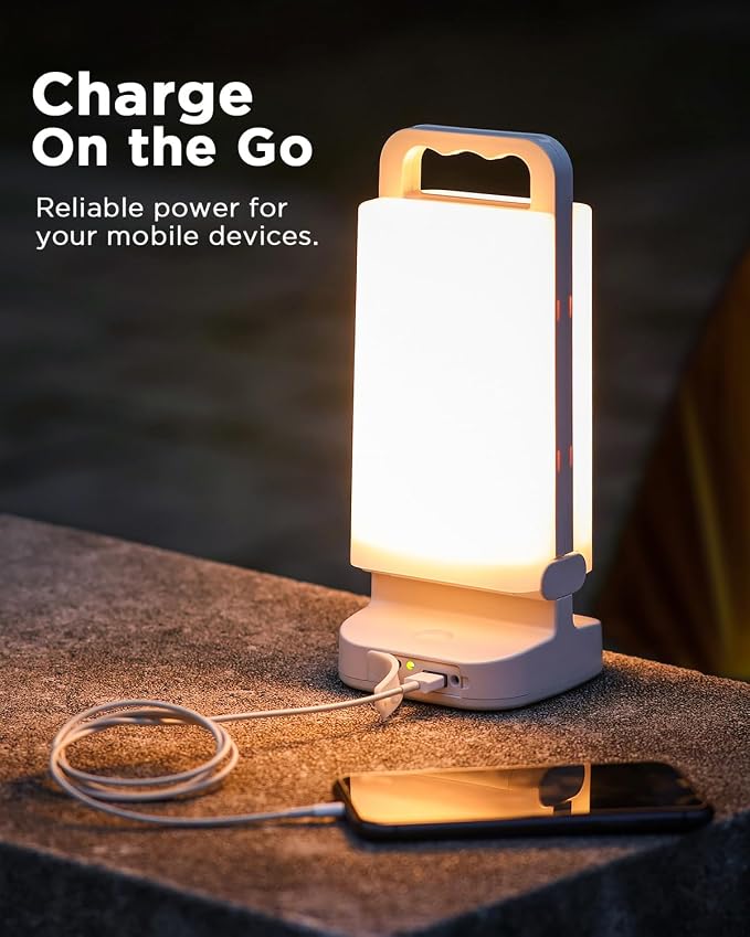 Solar Camping Lantern, Rechargeable Battery Powered Camping Light 6000mAh Up to 80HRS Lasting, Dimmable Night Lamp, Survival gear for Emergency, Power Outages, Outdoor, Indoor