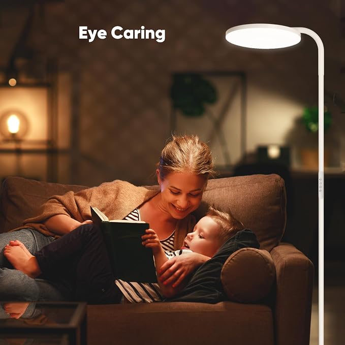 36W LED Floor Lamp, Super Bright Standing Lamp, Modern Stepless Dimmable Torchiere Tall Lamp with Remote Control, 350°Rotating Head Reading Floor Lamp for Living Room, Bedroom, Office