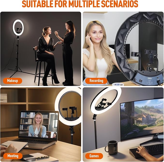 GWO 21 inch LED Ring Light with Tripod Stand 6000K Dimmable Makeup Selfie Light with Touch Panel Phone Holders for YouTube Vlog Video Shooting Include Carrying Bag and Remote Control CRI>90