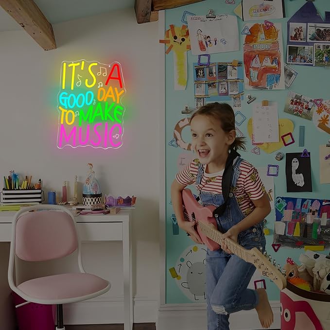 It's A Good Day to Make Music Neon Sign for Wall Decor Music Led Sign Dimmable Teacher Neon Light up Signs for Classroom Musician Room Band Studio Bar Back To School Decor Bedroom House Gifts