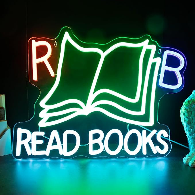 Read Books Neon Signs for Wall Decor, Dimmable Neon Light Library Decor Book Classroom LED Signs, Reading Corner Book Club Decoration Christmas Gifts 16.54 x 12.6 inch