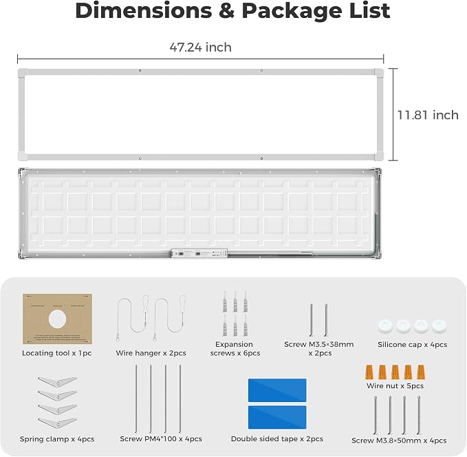 1x4 LED Flat Panel Light Surface Mount 42 Pack,5CCT Selectable,White | 6500LM,5 Wattage Selectable, 0-10V Dimmable LED Ceiling Light Fixture with Corner Protection for Office & Commercial