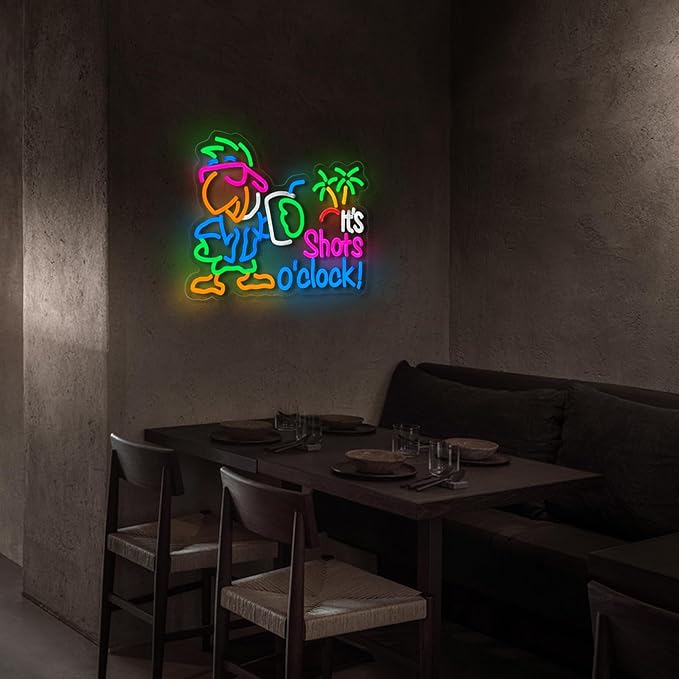 Parrot It's Shots O'clock Neon Sign It's 5 O'clock Neon Sign for Wall Decor Parrot Drinking USB Dimmable LED Neon Lights for Beer Bar Kitchen Restaurant Home Pub Party Man Cave Club Shops Hotel Store Business Gift