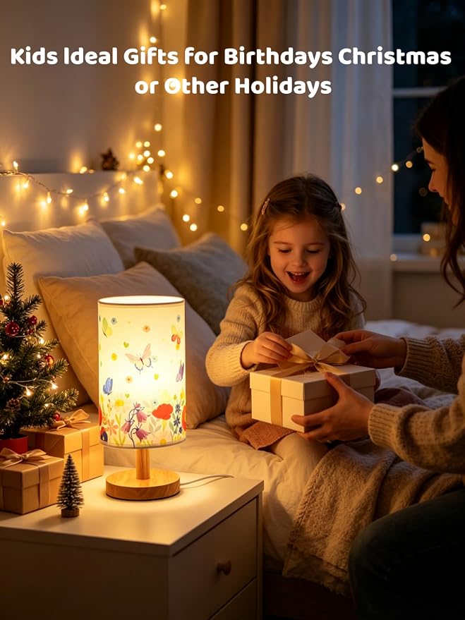 Butterfly Kids Table Lamp for Bedroom Girls Flower Bedside Lamps-3 Colors Nightstand Night Light with Butterfly&Flowers Lampshade Desk Lamp for Boy Girls Room Home Decor,Butterfly Gift for Girl