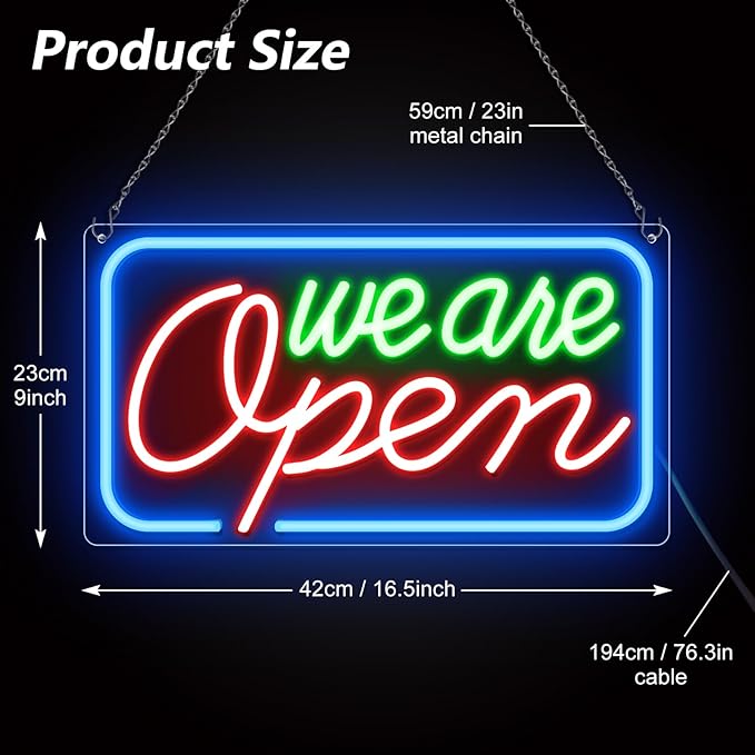 Neon We Are Open Signs for Business, 16.5''x 9'' Open Sign LED, Super Bright & Easy to Spot, High Visibility Advertisement Board Electric Display Sign Ideal for Window, Party, Wall, Bars, Coffee Shops, christmas(USB Powered)