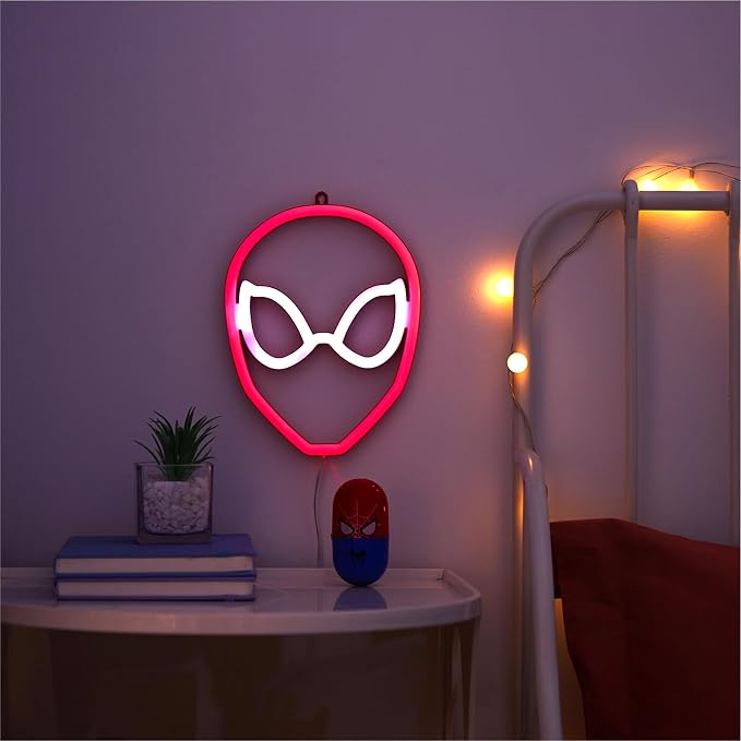 Marvel Spiderman Neon Figural LED Hanging Wall Art,Kids Bedroom & Playroom Wall Décor, 6.1" x 8.3"