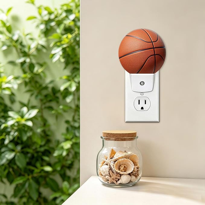 LED Night Light Basketball Night Lights Plug into Wall Auto on/Off | Field Sport Ball Plug-in Night Light with Dusk to Dawn Sensor, Energy Saving Nightlight for Hallway Kitchen Living Room