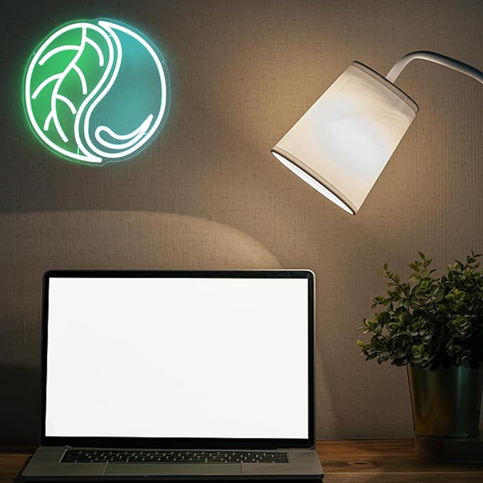 Yin Yang Neon Sign Green Leaf Neon Light Blue Water Drop LED Signs for Wall Tai Chi Neon Signs for Bedroom Neon Wall Sign Light Up Sign for Living Room Game Room Man Cave Office Decor