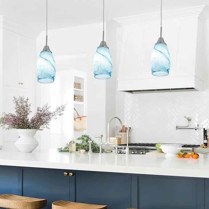 Viinew Mini Glass Pendant Light,1-Pack Blue Marble Glass Pendant Lights | Handblown Blue Marble Oval Art Glass Lamp Ceiling Hanging Light 4.72" Small Chandelier for Dining Room Kitchen