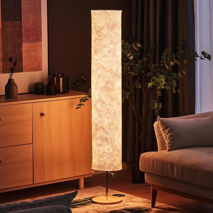 Soft Floor Lamp 3 Color Remote LED Living Room Bedroom conner floor light | Shade column paper with Tyvek Fabric Brightness Adjustable for Living Room Bedroom Game Room