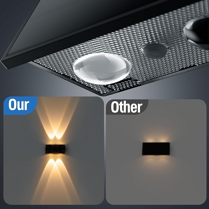 NIORSUN Solar Fence Lights,6 Pack Deck Light,Led Outdoor Lights 3000K/4500K/6000K+ RGB Up & Down Wall Lights Waterproof,Solar Powered Light for Backyard/Pool/Railing/Patio/Porch/Step