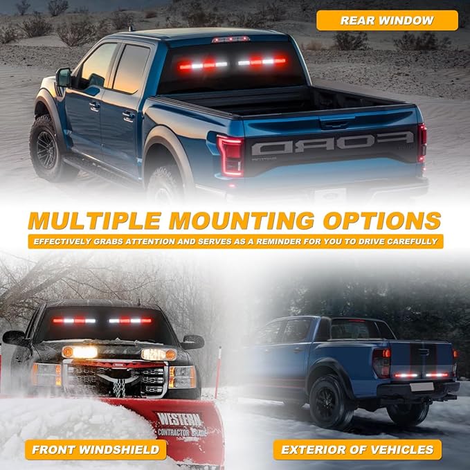 2 in 1 Traffic Advisor Light Bar Strobe Flash Light Windshield LED Emergency Strobe Visor Safety Warning Hazard Flashing Lights for Firefighter Police Trucks, 2X 17.7 Red/White