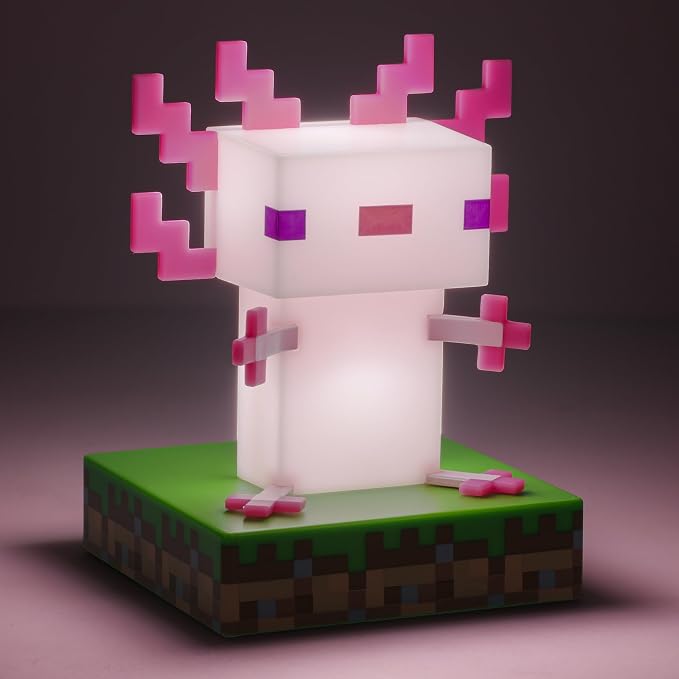 Minecraft Axolotl Icon Light - Officially Licensed Minecraft Product | 11cm Minecraft Axolotl Character Design • Soft Ambient Glow • Portable Battery Powered Light