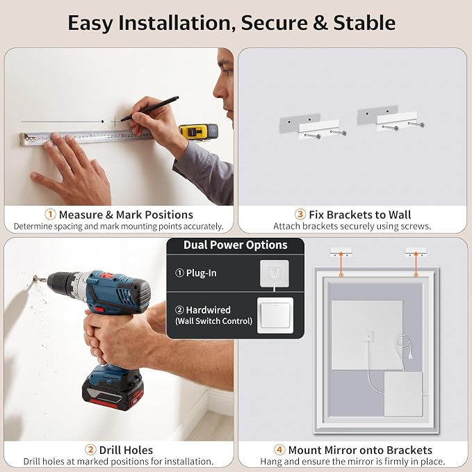 24"x32" LED Bathroom Mirror with Lights, Front & Backlit, Anti-Fog | Lighted Mirror with Dimmable, Aluminum Frame, 3 Color Temperature, CRI 90+, Touch Control with Memory, HD Tempered Glass