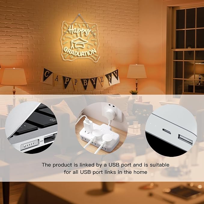 WLHOPE Happy Graduation Neon Sign Led Signs for Graduation Ceremony Wall Decor, Neon Lights Transparent Acrylic Board Sign for Classroom Dorm School Bedroom Decoration Gifts for Teens