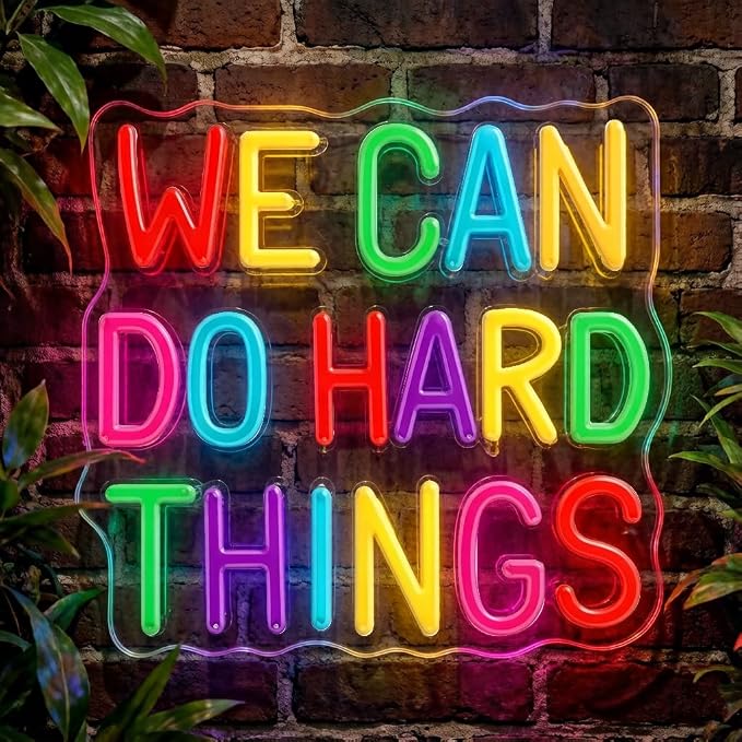 We Can Do Hard Things Neon Sign,Motivational Wall Art for Classroom,Office | Neon Sign for Classroom, Colorful LED Classroom Decor & Kids Room Light | Motivational Wall Art for Office & Learning Space