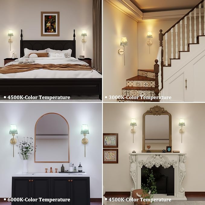 Shenmoyl Battery Operated Wall Sconces Set of 2, Flower Pattern Shade 5000 mAh Rechargeable Bulb with 12 RGB Colors Dimmable Wall Sconce for Living Room Bedroom