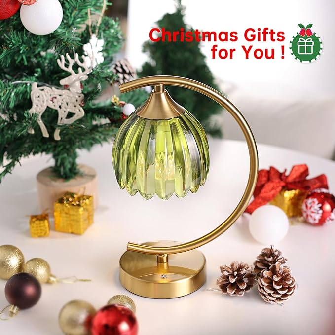 Set of 2 Tulip Table Lamp, 5200mAh Cordless Touch Control Table Lamp with 3 Color Temps & Stepless Dimming, Rechargeable Battery Table Lamp for Living Room, Bedroom, Office(Green Tulip)