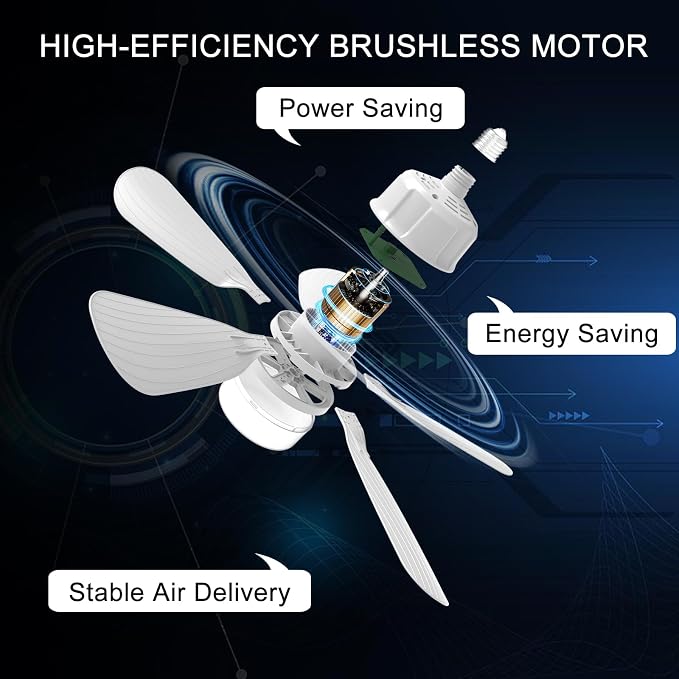 2Pack Socket Fan Light With Remote, Screw in Ceiling Fans with Dimmable Light, 3 Colors 3000K-6500K,Smart Ceiling Fan Light Kit Bulb for Bedroom Living Room Kitchen Garage Dinning Room