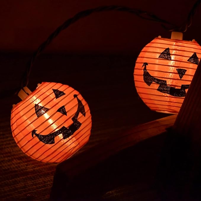 Abeja Halloween Pumpkin Lantern String Lights, 8.5Ft Jack O Lanterns Pumpkin String Lights with10 Orange Pumpkin Lanterns, Outdoor Holiday Lantern Lights for Halloween Party Patio Indoor Outdoor