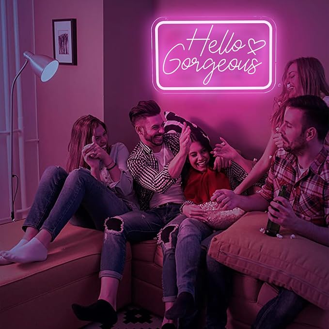 Hello Gorgeous Neon Sign for Wall Art Decor,LED Neon Lights for Home Wedding Birthday Backdrop Bacelorette Party Wth Dimmable,Gifts for Teen Girls